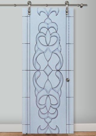 Glass Barn Door with Frosted Glass Traditional Faux Bevels Design by Sans Soucie