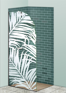 Handmade Sandblasted Frosted Glass Shower Panel for Not Private Featuring a Foliage Design Fern Leaves by Sans Soucie