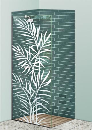 Shower Partition with a sandblast Frosted Glass Tropical Design Custom-Designed Decorative Etched Glass