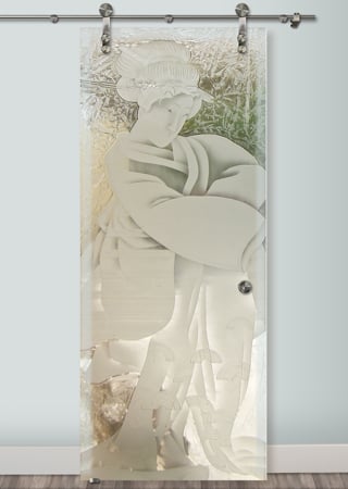 Glass Barn Door with sandblast Frosted Glass Design Art Glass Featuring Sandblast Etched Glass by Sans Soucie