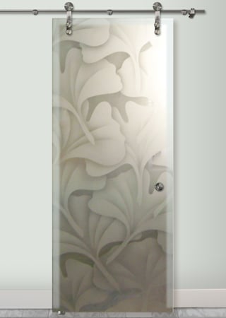 Glass Barn Door with sandblast Frosted Glass Design Art Glass Featuring Sandblast Etched Glass by Sans Soucie