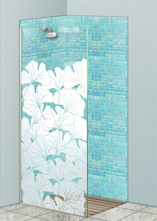 Shower Partition with sandblast Frosted Glass Design Art Glass Featuring Sandblast Etched Glass by Sans Soucie