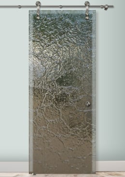 Art Glass Sliding Glass Barn Door Featuring Sandblast Frosted Glass by Sans Soucie for Semi-Private with Patterns Glass Stone - Cast Glass CGI Stone Interior Design