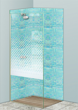 Handcrafted Etched Glass Shower Panel by Sans Soucie Art Glass with Custom Patterns Design Called Gradient Band Creating Not Private