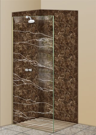 Shower Partition with a Frosted Glass Granite Abstract Design for Semi-Private by Sans Soucie Art Glass