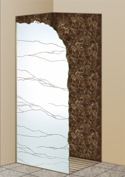 Art Glass Shower Panel Featuring Sandblast Frosted Glass by Sans Soucie for Semi-Private with Abstract Granite II Design