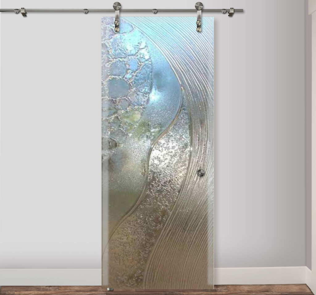 High Tide - Cast Glass CGI 033 Interior Semi-Private Cast Glass Cast Finish Glass Barn Door Interior Glass Doors Sans Soucie Beach Style