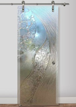 Glass Barn Door with a Frosted Glass High Tide - Cast Glass CGI 033 Interior Patterns Design for Semi-Private by Sans Soucie Art Glass