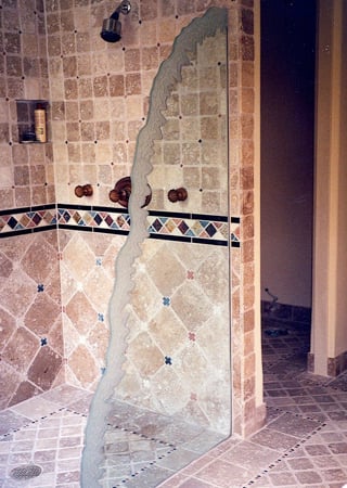 Shower Partition with a Frosted Glass Iceberg Angle Edges Design for Not Private by Sans Soucie Art Glass