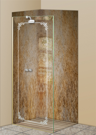 Shower Partition with a Frosted Glass Lenora Border Borders Design for Semi-Private by Sans Soucie Art Glass