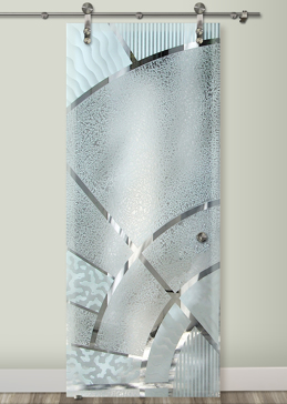 Glass Barn Door with a Frosted Glass Matrix Arcs Geometric Design for Semi-Private by Sans Soucie Art Glass