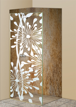 Handmade Sandblasted Frosted Glass Shower Panel for Not Private Featuring a Geometric Design Maypop by Sans Soucie