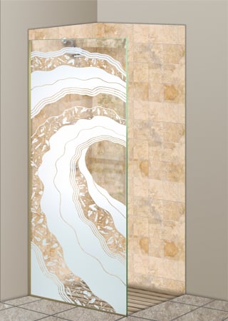 Shower Partition with a sandblast Frosted Glass Oceanic Design Custom-Designed Decorative Etched Glass