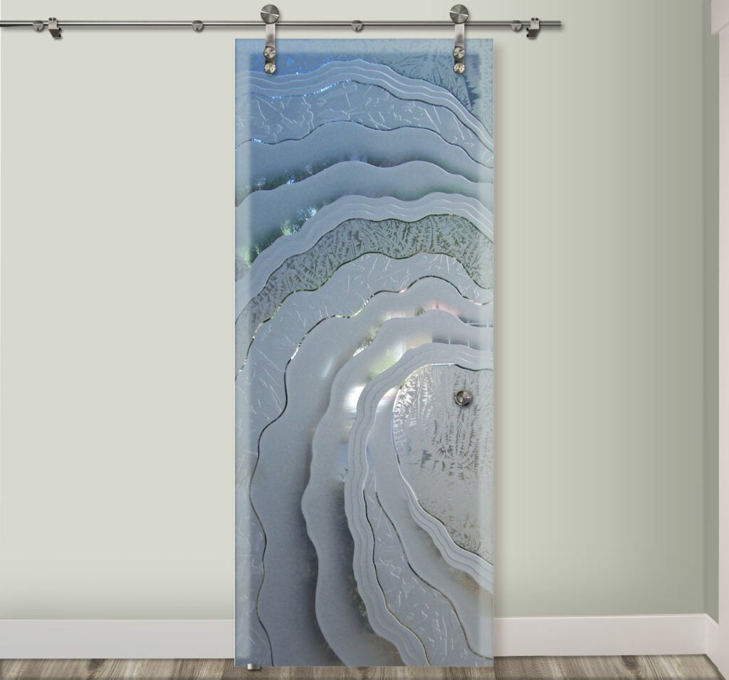 frosted glass barn door metacurl design by sans soucie art glass
