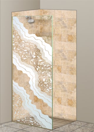 Shower Partition with Frosted Glass Abstract Metamorphosis Design by Sans Soucie