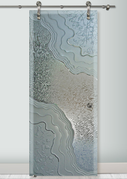 Glass Barn Door with Frosted Glass Abstract Metamorphosis Design by Sans Soucie