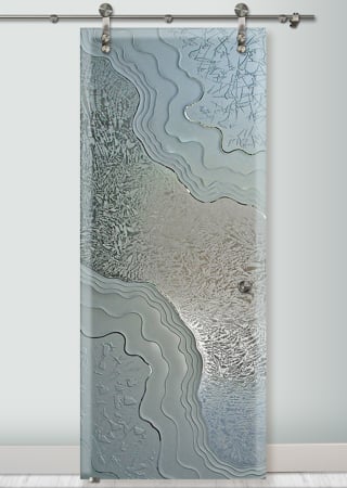 Glass Barn Door with Frosted Glass Abstract Metamorphosis Design by Sans Soucie