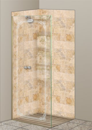Shower Partition with a Frosted Glass Naples Border Borders Design for Semi-Private by Sans Soucie Art Glass