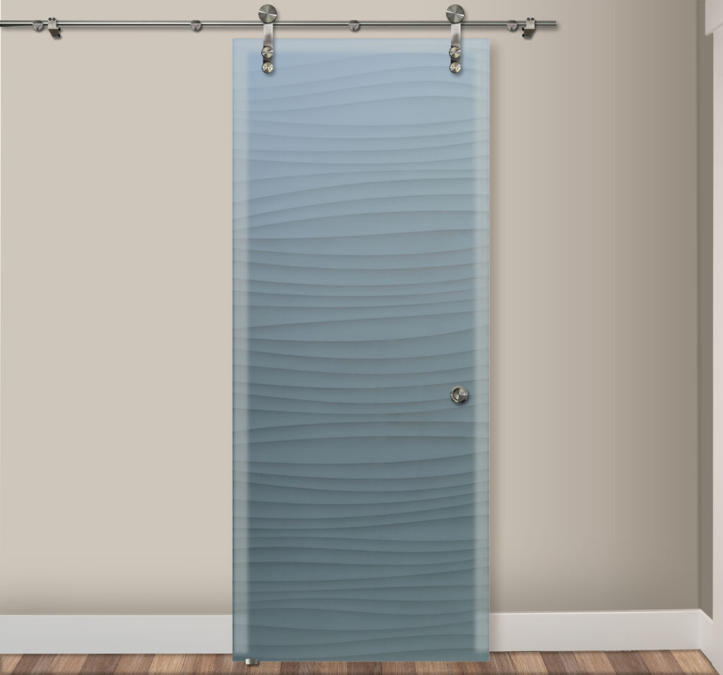 Interior Frosted Glass Door Modern Sliding Glass Barn Doors Nokes Waves Design Private 2D Frosted Glass Barn Door by Sans Soucie