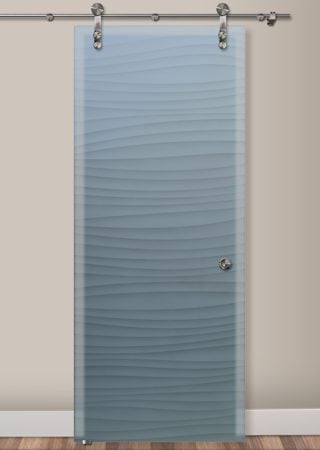 Glass Barn Door with Frosted Glass Patterns Nokes Waves Design by Sans Soucie