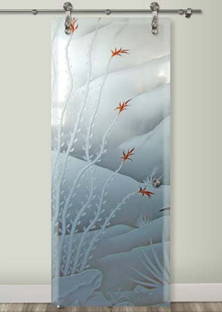 Glass Barn Door with sandblast Frosted Glass Design Art Glass Featuring Sandblast Etched Glass by Sans Soucie