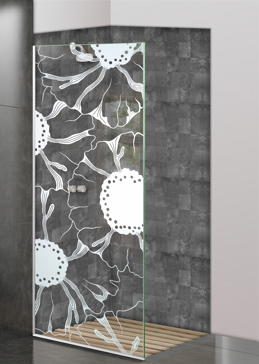 Shower Panel with a Frosted Glass OKeefe Floral Design for Not Private by Sans Soucie Art Glass