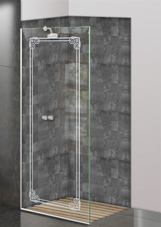 Shower Partition featuring a Frosted Glass Borders Design Sandblast Etched Glass Parisian Border Design by Sans Soucie