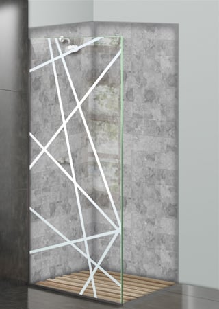 Shower Partition featuring Frosted Glass Design Etched Glass by Sans Soucie Art Glass with Custom Geometric Design Pick Up