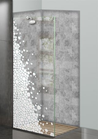 Shower Partition with Frosted Glass Patterns River Rock Design by Sans Soucie