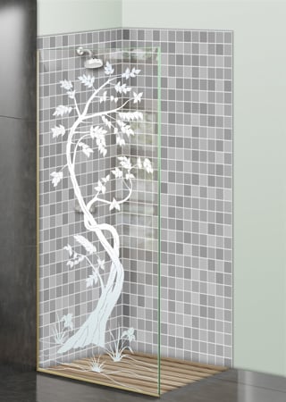 Shower Partition with a sandblast Frosted Glass Asian Design Custom-Designed Decorative Etched Glass