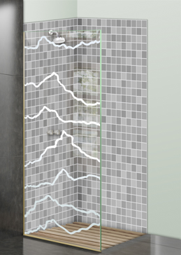 Not Private Shower Panel with Sandblast Etched Glass Art by Sans Soucie Featuring Serrated Abstract Design