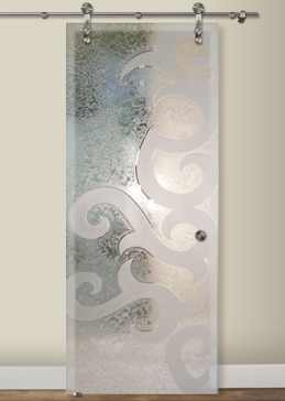 Sliding Glass Barn Door with a Frosted Glass Seville Traditional Design for Semi-Private by Sans Soucie Art Glass
