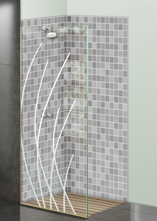 Shower Partition with a sandblast Frosted Glass Geometric Design Custom-Designed Decorative Etched Glass