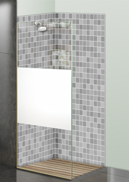 Not Private Shower Panel with Sandblast Etched Glass Art by Sans Soucie Featuring Solid Band Geometric Design