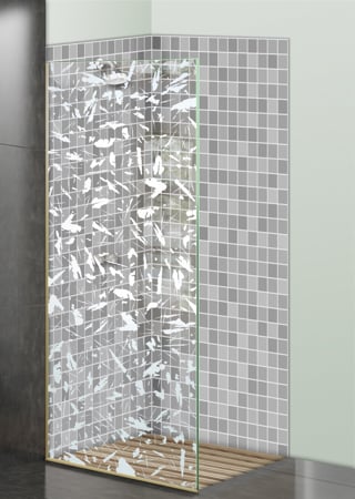 Shower Partition with a Frosted Glass Spatter Patterns Design for Semi-Private by Sans Soucie Art Glass