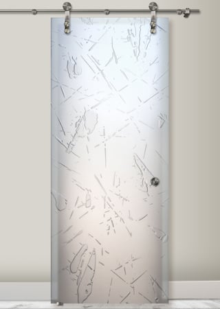Glass Barn Door with Frosted Glass Patterns Spatter Large Design by Sans Soucie