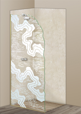 Shower Panel with a Frosted Glass Streams Abstract Design for Not Private by Sans Soucie Art Glass