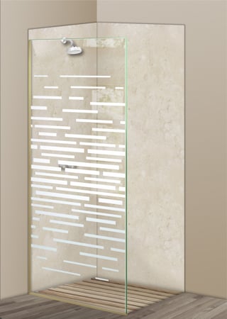 Shower Partition with Frosted Glass Geometric Strips Expanded Design by Sans Soucie