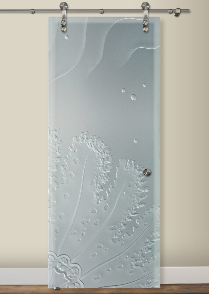 Stylaster Coral Ripples 3D carved and shaded private design barn door with glass - Sans Soucie Art Glass