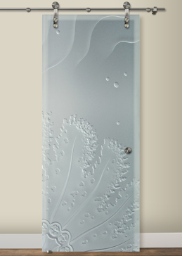 Sliding Glass Barn Door with a Frosted Glass Stylaster Coral Ripples Oceanic Design for Private by Sans Soucie Art Glass