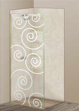 Shower Panel with a Frosted Glass Swirls Geometric Design for Not Private by Sans Soucie Art Glass
