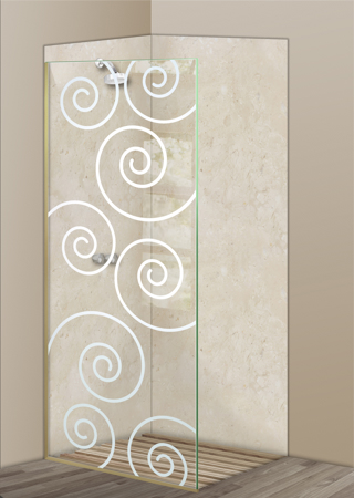 Shower Partition with a Frosted Glass Swirls Geometric Design for Semi-Private by Sans Soucie Art Glass