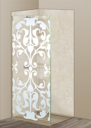 Shower Partition with a Frosted Glass Toulouse Traditional Design for Semi-Private by Sans Soucie Art Glass