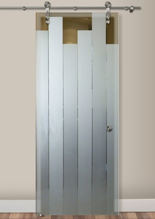Glass Barn Door with sandblast Frosted Glass Design Art Glass Featuring Sandblast Etched Glass by Sans Soucie
