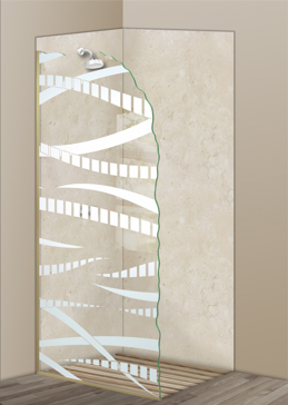 Shower Panel with a Frosted Glass Trails  Design for Not Private by Sans Soucie Art Glass