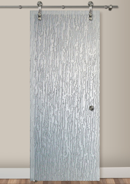 Sliding Glass Barn Door with a Frosted Glass Tree Bark Patterns Design for Private by Sans Soucie Art Glass