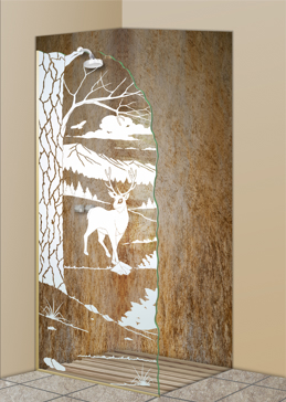 Shower Panel with Frosted Glass Wildlife Wandering White Tail Design by Sans Soucie