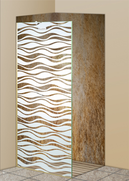 Handcrafted Etched Glass Shower Panel by Sans Soucie Art Glass with Custom Patterns Design Called Wavy Creating Not Private