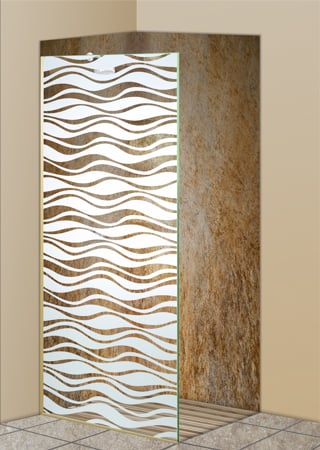 Shower Partition featuring Frosted Glass Design Etched Glass by Sans Soucie Art Glass with Custom Patterns Design Wavy