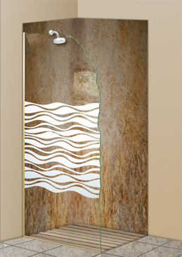 Shower Panel with Frosted Glass Patterns Wavy Band Design by Sans Soucie